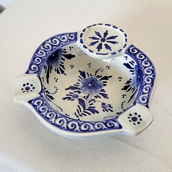 Ashtray Delfts Blue Netherlands Holland Cobalt Blue Floral Pottery - Picture 2 of 10